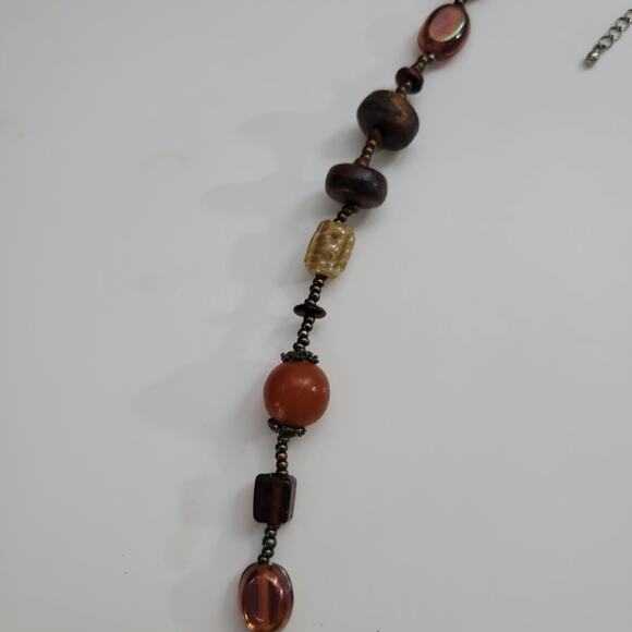 Vintage Glass Bead Necklace with Brown, Amber & Cream Tones, Boho Retro Jewelry - Picture 4 of 10